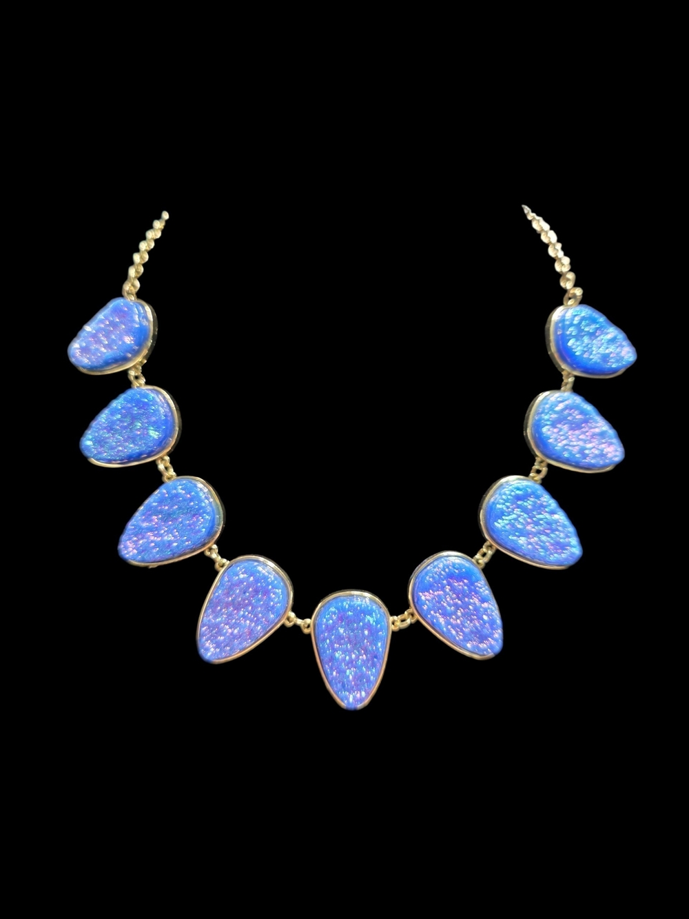 Faux Blue Druzy Teardrop Statement Necklace